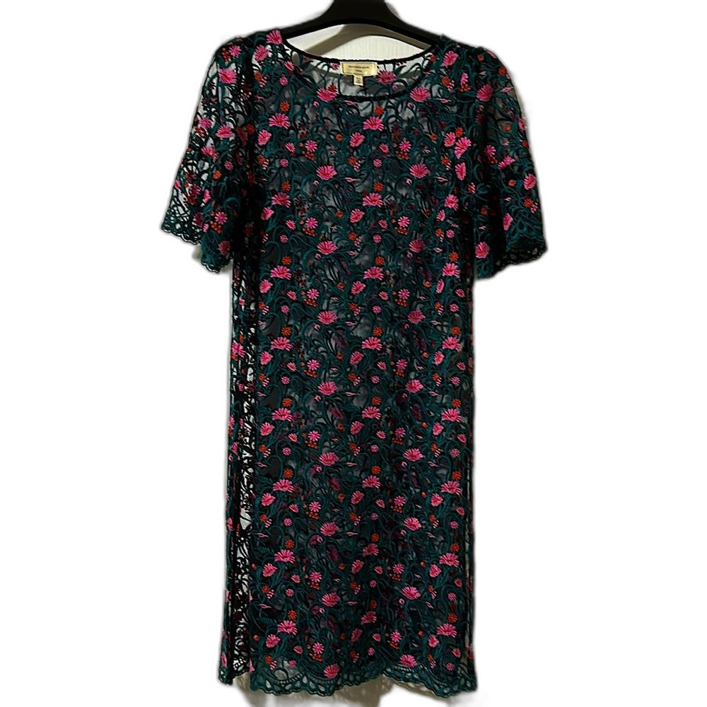 Moulinette Soeurs Floral Embroidered Sheer Black Top Women Size Small